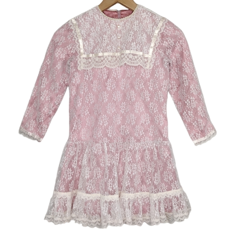 Vintage Gunne Sax Girls Floral Lace Cottagecore Dainty Formal Dress Size 6X